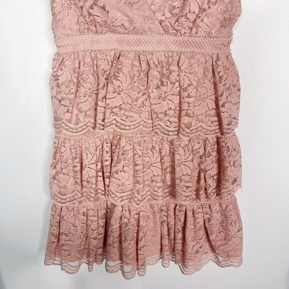 Bardot 6 Dusty Rose Pink Roxie Tiered Layered Lace Dress Shoulder Tie Cocktail - Picture 4 of 14